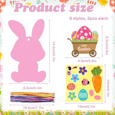 HOWAF 27pcs Easter Bunny DIY Craft Ornaments, Make Your Own Rabbit Hanging Ornaments Bunny Craft Kit DIY Stickers for Easter Gift Bag Filler, Chicks Egg Hanging Cutouts in Saudi Arabia