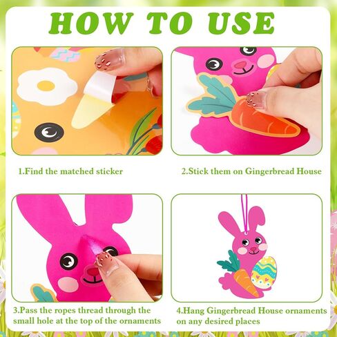 HOWAF 27pcs Easter Bunny DIY Craft Ornaments, Make Your Own Rabbit Hanging Ornaments Bunny Craft Kit DIY Stickers for Easter Gift Bag Filler, Chicks Egg Hanging Cutouts in Saudi Arabia