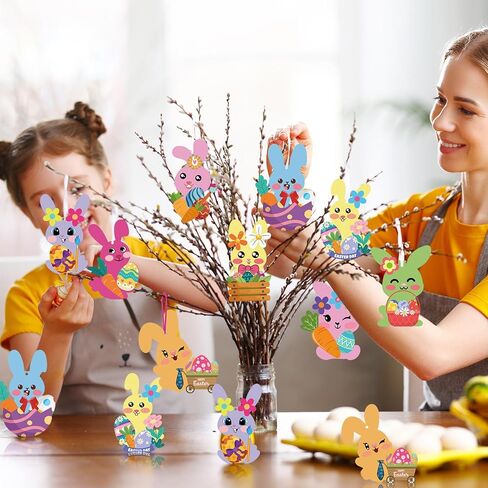 HOWAF 27pcs Easter Bunny DIY Craft Ornaments, Make Your Own Rabbit Hanging Ornaments Bunny Craft Kit DIY Stickers for Easter Gift Bag Filler, Chicks Egg Hanging Cutouts in Saudi Arabia