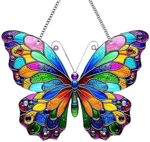 Colorful Acrylic Butterfly Suncatcher - Effect Glass Imitation Window Hanging Decor, Vivid Garden & Home Ornament, Ideal Gift for Nature Enthusiasts 1pcs in Kuwait