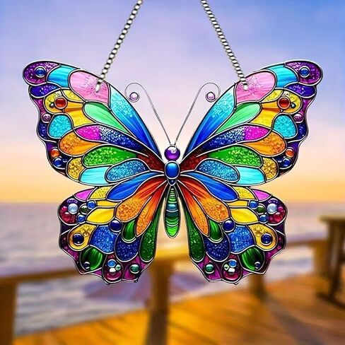 Colorful Acrylic Butterfly Suncatcher - Effect Glass Imitation Window Hanging Decor, Vivid Garden & Home Ornament, Ideal Gift for Nature Enthusiasts 1pcs in Kuwait