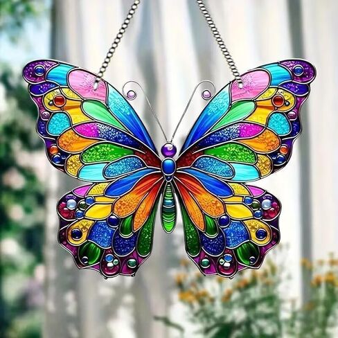 Colorful Acrylic Butterfly Suncatcher - Effect Glass Imitation Window Hanging Decor, Vivid Garden & Home Ornament, Ideal Gift for Nature Enthusiasts 1pcs in Kuwait