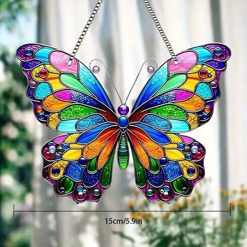 Colorful Acrylic Butterfly Suncatcher - Effect Glass Imitation Window Hanging Decor, Vivid Garden & Home Ornament, Ideal Gift for Nature Enthusiasts 1pcs in Kuwait