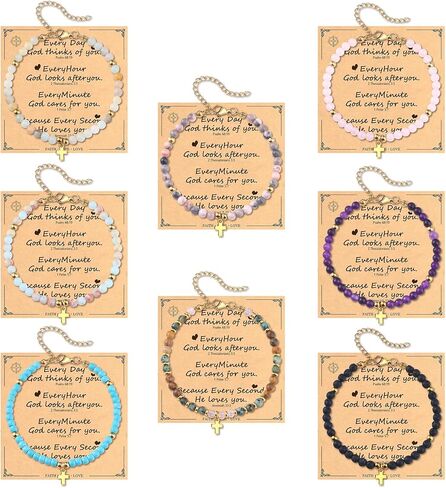 Giovanchi 8PCS Christian Cross Bracelet for Women, Baptism Easter Basket Stuffers Valentine's Day Gifts for Women, Religious Gift for Her Friends Mom in Christ Birthday in Kuwait