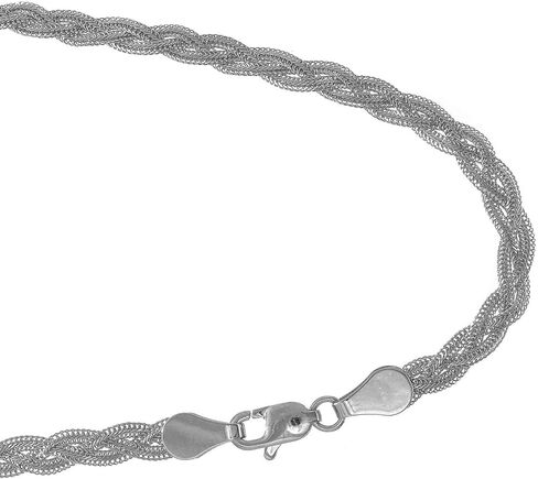 سوار JewelStop من الذهب الأبيض عيار 14 قيراط 3.5 مم مضفر على شكل ذيل الثعلب، مشبك مخلب جراد البحر - 7 بوصات، 2.9 جرام. in Saudi Arabia