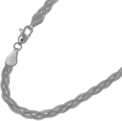 سوار JewelStop من الذهب الأبيض عيار 14 قيراط 3.5 مم مضفر على شكل ذيل الثعلب، مشبك مخلب جراد البحر - 7 بوصات، 2.9 جرام. in Saudi Arabia