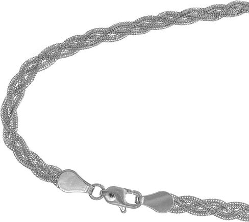 سوار JewelStop من الذهب الأبيض عيار 14 قيراط 3.5 مم مضفر على شكل ذيل الثعلب، مشبك مخلب جراد البحر - 7 بوصات، 2.9 جرام. in Saudi Arabia