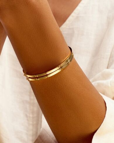 VÓEN Lumi Square Bracelet, 14K Gold Bracelet for Women, Delicate Yet Bold, Geometric Edge, Soft Radiance, Everyday Statement Jewelry, Square Charm Design, Cubic Zirconia Accents in Saudi Arabia
