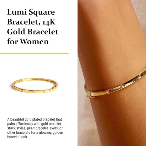 VÓEN Lumi Square Bracelet, 14K Gold Bracelet for Women, Delicate Yet Bold, Geometric Edge, Soft Radiance, Everyday Statement Jewelry, Square Charm Design, Cubic Zirconia Accents in Saudi Arabia