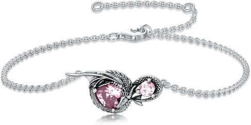 Dragon Bracelet for Women 925 Sterling Silver Dragon with Heart Cut Birthstone Link Bracelet in Saudi Arabia
