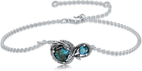 Dragon Bracelet for Women 925 Sterling Silver Dragon with Heart Cut Birthstone Link Bracelet in Saudi Arabia