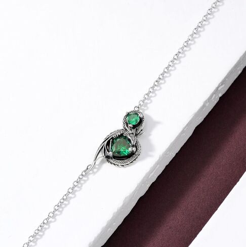 Dragon Bracelet for Women 925 Sterling Silver Dragon with Heart Cut Birthstone Link Bracelet in Saudi Arabia