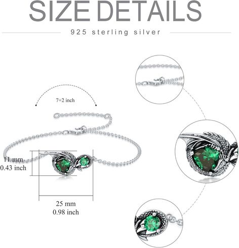 Dragon Bracelet for Women 925 Sterling Silver Dragon with Heart Cut Birthstone Link Bracelet in Saudi Arabia