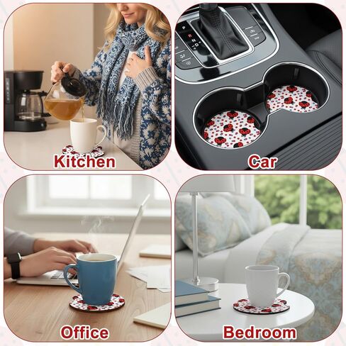 2 قطعة حامل أكواب السيارة كوستر لطيف على شكل خنفساء مقاس 2.75 بوصة مقاس عالمي مضاد للانزلاق من مطاط النيوبرين حامل أكواب السيارات ديكور داخلي إكسسوارات هدايا الخنفساء للنساء والرجال in Kuwait