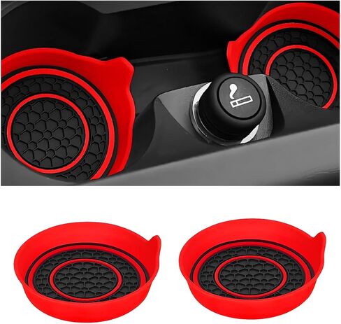 Car Cup Holder Coaster, 2PCS Silicone Insert Anti-Slip Shockproof Insulation Vehicle Drink Mat, Embedded Automotive Interior Water Bottle Holder Pad, Universal for Truck SUV Sedan (Red) in Saudi Arabia