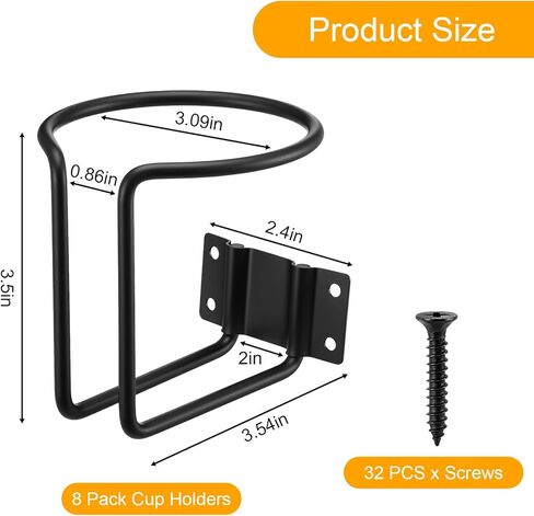 8 Pack Black Stainless Steel Wall Mounted Cup Holders – Universal Drink Holders for Boat, Yacht, Truck, RV, Car, Apartment, Swing (Includes 32 Screws) in Kuwait
