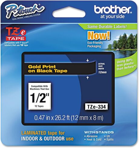 شريط Brother 1/2 بوصة ذهبي مصفح على شريط أسود 1/عبوة 26.2 قدم لـ Tz P-Touch لجميع ماكينات Tz الجديدة in Kuwait