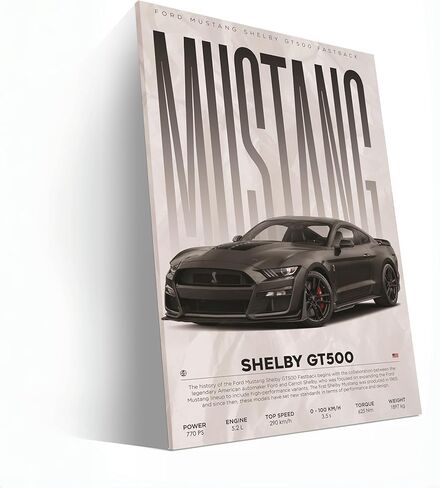 Mustang American muscle Car Canvas Poster Racing Wall Art Painting Birthday Gift Prints House Decor Framed or Unframed (White, 16L x 24W, Framed Canvas) in Saudi Arabia