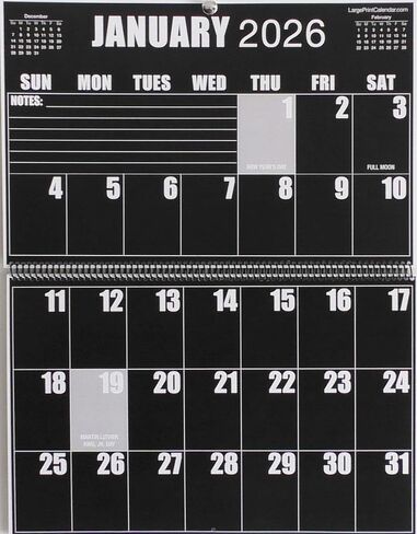 تقويم حائط معكوس عالي التباين | 19 شهرًا، يونيو 2025 إلى ديسمبر 2026 | طباعة كبيرة الحجم | 17 بوصة عرض × 22 بوصة طول عند الفتح in Kuwait