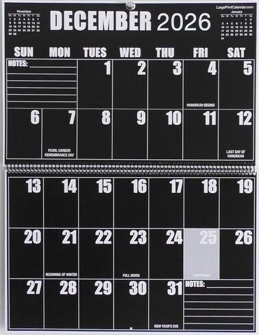 تقويم حائط معكوس عالي التباين | 19 شهرًا، يونيو 2025 إلى ديسمبر 2026 | طباعة كبيرة الحجم | 17 بوصة عرض × 22 بوصة طول عند الفتح in Kuwait