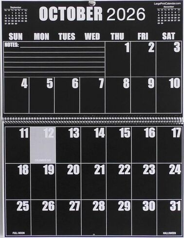 تقويم حائط معكوس عالي التباين | 19 شهرًا، يونيو 2025 إلى ديسمبر 2026 | طباعة كبيرة الحجم | 17 بوصة عرض × 22 بوصة طول عند الفتح in Kuwait