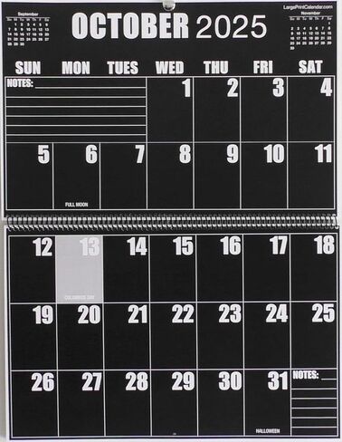 تقويم حائط معكوس عالي التباين | 19 شهرًا، يونيو 2025 إلى ديسمبر 2026 | طباعة كبيرة الحجم | 17 بوصة عرض × 22 بوصة طول عند الفتح in Kuwait