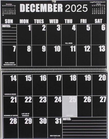 تقويم حائط معكوس عالي التباين | 19 شهرًا، يونيو 2025 إلى ديسمبر 2026 | طباعة كبيرة الحجم | 17 بوصة عرض × 22 بوصة طول عند الفتح in Kuwait