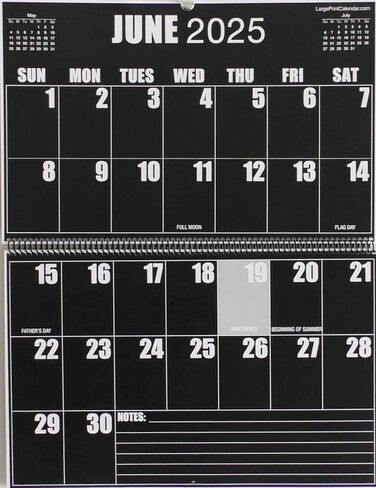 تقويم حائط معكوس عالي التباين | 19 شهرًا، يونيو 2025 إلى ديسمبر 2026 | طباعة كبيرة الحجم | 17 بوصة عرض × 22 بوصة طول عند الفتح in Kuwait