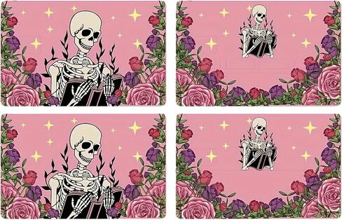 Skull Credit Card Stickers 4-Pack, Edgy Gothic Design with Black Pink Floral & Smoke, Anti-Scratch Matte Finish, No-Residue Vinyl Skin, Universal Fit for All Cards (Skull 06) in Saudi Arabia