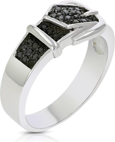 VIR JEWELS خاتم بإبزيم من الألماس الأسود 1/4 قيراط من الفضة الإسترليني عيار 925 مع الروديوم الأسود in Saudi Arabia