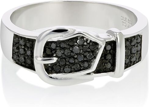 VIR JEWELS خاتم بإبزيم من الألماس الأسود 1/4 قيراط من الفضة الإسترليني عيار 925 مع الروديوم الأسود in Saudi Arabia