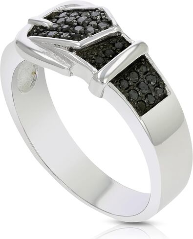 VIR JEWELS خاتم بإبزيم من الألماس الأسود 1/4 قيراط من الفضة الإسترليني عيار 925 مع الروديوم الأسود in Saudi Arabia