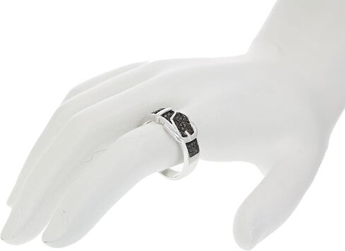 VIR JEWELS خاتم بإبزيم من الألماس الأسود 1/4 قيراط من الفضة الإسترليني عيار 925 مع الروديوم الأسود in Saudi Arabia