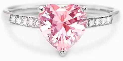 925 Sterling Silver Plated Birthstone Rings for Women, Pink Heart CZ Adjustable Open Heart Cubic Zirconia Birthstone Band Ring Birthday Month Wedding Jewelry Gifts in Saudi Arabia