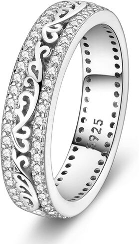 Hapour 925 Sterling Silver Ring for Women, Celtic Knot Filigree Vintage Ring with CZ Stones Simple Statement Eternity Rings Everyday Unique Wedding Band Size 6-9 in Saudi Arabia