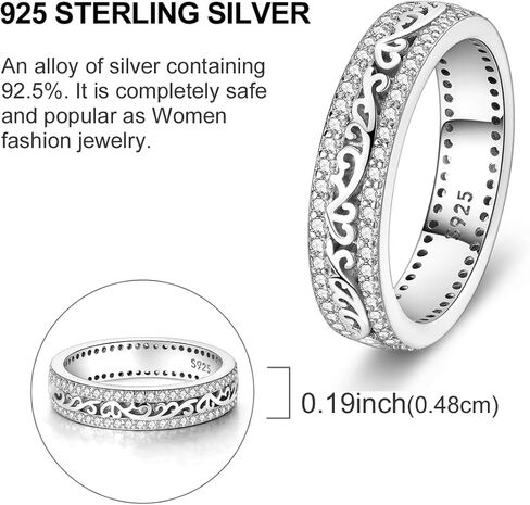 Hapour 925 Sterling Silver Ring for Women, Celtic Knot Filigree Vintage Ring with CZ Stones Simple Statement Eternity Rings Everyday Unique Wedding Band Size 6-9 in Saudi Arabia