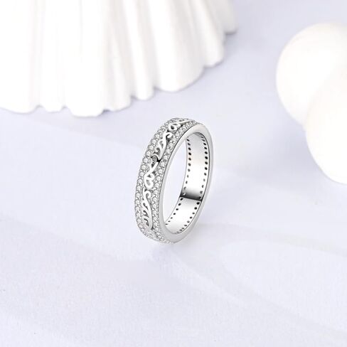 Hapour 925 Sterling Silver Ring for Women, Celtic Knot Filigree Vintage Ring with CZ Stones Simple Statement Eternity Rings Everyday Unique Wedding Band Size 6-9 in Saudi Arabia