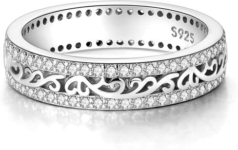 Hapour 925 Sterling Silver Ring for Women, Celtic Knot Filigree Vintage Ring with CZ Stones Simple Statement Eternity Rings Everyday Unique Wedding Band Size 6-9 in Saudi Arabia