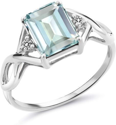 Gem Stone King 3-Stone Ring for Women | 925 Silver | Gemstone Birthstone and White Diamond | Emerald Cut 9X7MM | Wedding Anniversary Engagement Ring | Size 5-9 in Saudi Arabia