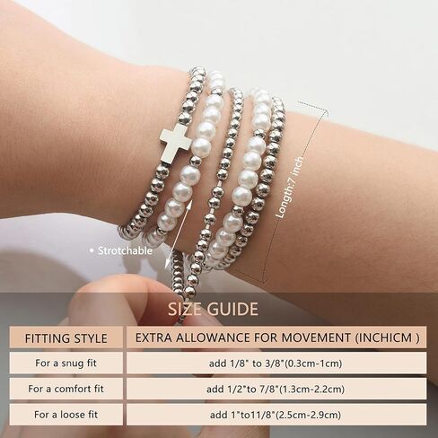 5pcs Gold Beaded Cross Bracelets for Women - 14K Gold Plated Stainless Steel Stretch Stackable Bracelet Set with Glass Pearls, Non Tarnish Waterproof Religious Jewelry Gifts for Teen Girls in Saudi Arabia