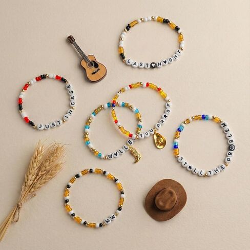 Country Music Vibe Beaded Bracelet. Letter Beaded Bracelet. Handmade Stretch Bracelet for Concert & Music Lovers in Saudi Arabia