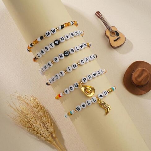 Country Music Vibe Beaded Bracelet. Letter Beaded Bracelet. Handmade Stretch Bracelet for Concert & Music Lovers in Saudi Arabia