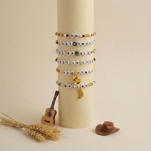 Country Music Vibe Beaded Bracelet. Letter Beaded Bracelet. Handmade Stretch Bracelet for Concert & Music Lovers in Saudi Arabia