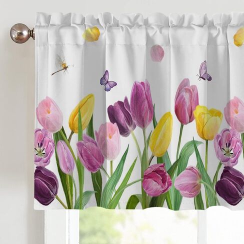 ستائر المطبخ الربيعية للنوافذ، ستائر فراشة الربيع مع جيب قضيب لنافذة الحمام ديكور المنزل، 54 × 18 بوصة in Kuwait