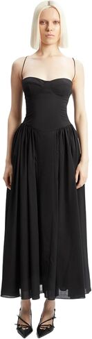 BARDOT Estie Cotton Maxi Dress - Black Sweetheart Neckline, Lace-Up Back, Full Volume Skirt, Summer Wear for Women in Kuwait