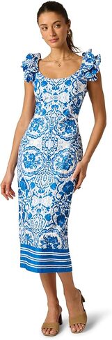 Adrianna Papell Column MIDI Dress, Blue/White, 4 in Saudi Arabia