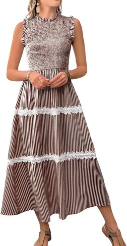Casual Striped Midi Dress,Sleeveless Smocked Flowy Tiered Dress,Womens Sundress Easter Summer Vacation in Saudi Arabia
