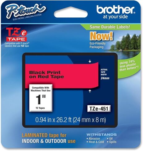 Brother Tze 451 - Laminated Tape - Black On Red - Roll (0.95 In X 26.3 Ft) - 1 Roll(S) - For P-Touch 1400 16Xx 23Xx 24Xx 26Xx 27Xx 3600 550 7500 7600 9500 9600 9700 9800 in Saudi Arabia