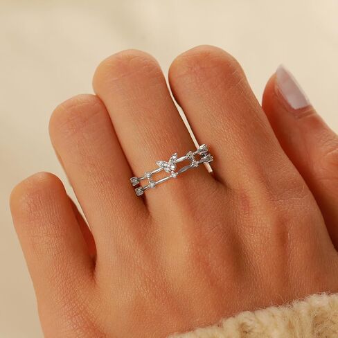 Butterfly Rings for Women 925 Sterling Silver 14K Gold Plated Dainty Cubic Zirconia Rings 2 Layered Branch Twig Ring Open Adjustable Stackable Rings Jewelry Easter Gifts in Kuwait