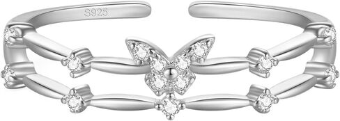 Butterfly Rings for Women 925 Sterling Silver 14K Gold Plated Dainty Cubic Zirconia Rings 2 Layered Branch Twig Ring Open Adjustable Stackable Rings Jewelry Easter Gifts in Kuwait